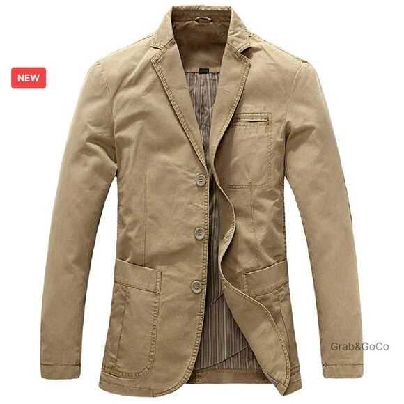 Classic Three-Button Sport Coat Cotton Twill Blazer Elegant Retro Style